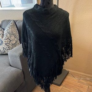 Cejon-Fringe Poncho-Black-Fall, Layer, Cozy, Festival